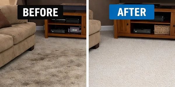 Before and after floor cleaning results from All Together Carpet Cleaning