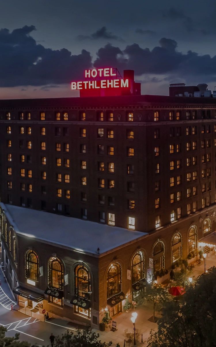 Hotel Bethlehem at night — All Together Carpet Cleaning serves Bethlehem PA and the Lehigh Valley
